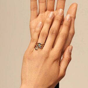 Uno de 50 Gold Triple Band Ring Colorful Stone Stack Charm Size 8